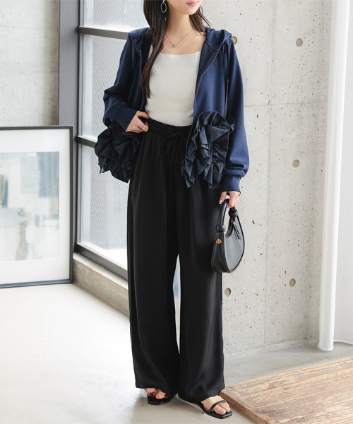 ワイドパンツ パンツ 「 低身長向けサイズ 」 とろみイージーパンツ