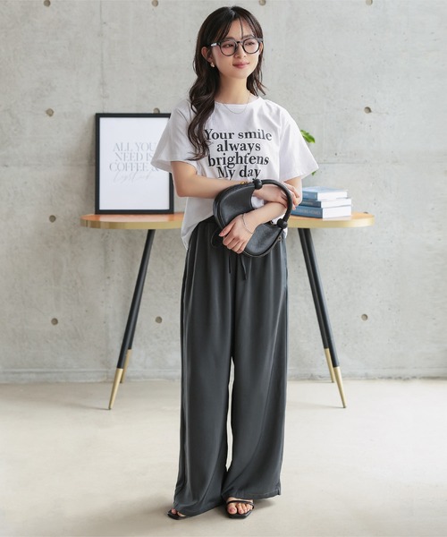 ワイドパンツ パンツ 「 低身長向けサイズ 」 とろみイージーパンツ