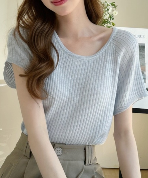 Ada. サマーニット ニット セーター バックパンチアウト ラグラン半袖