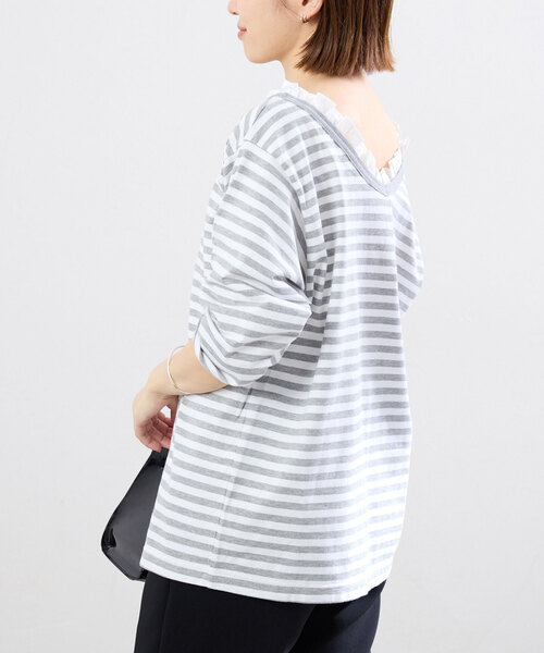 IENA（イエナ） tシャツ BLACK フリル付きボーダーカットソー