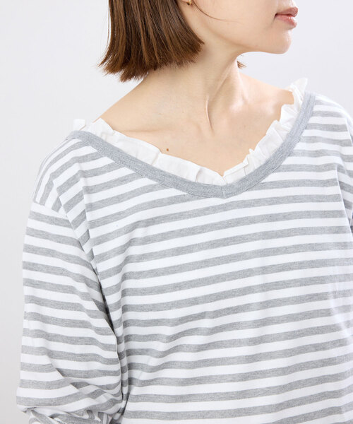 IENA（イエナ） tシャツ BLACK フリル付きボーダーカットソー