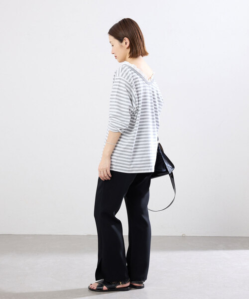 IENA（イエナ） tシャツ BLACK フリル付きボーダーカットソー