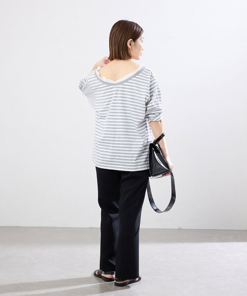 IENA（イエナ） tシャツ BLACK フリル付きボーダーカットソー