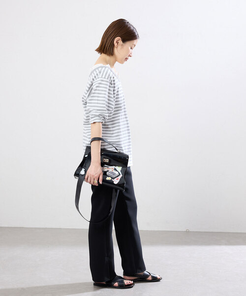 IENA（イエナ） tシャツ BLACK フリル付きボーダーカットソー
