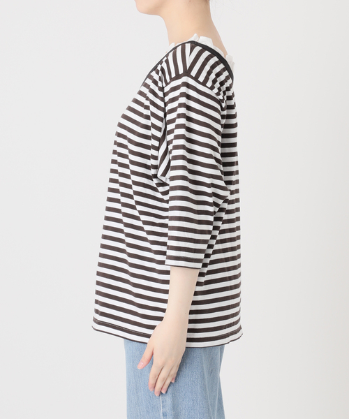 イエナ  ボーダーカットソー IENA（イエナ） tシャツ BLACK フリル付きボーダーカットソー