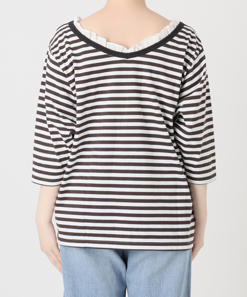 IENA（イエナ） tシャツ BLACK フリル付きボーダーカットソー