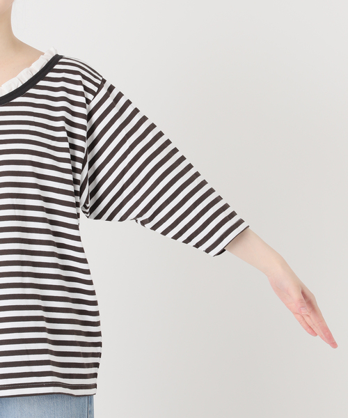 IENA（イエナ） tシャツ BLACK フリル付きボーダーカットソー