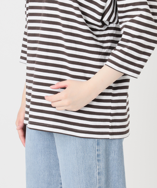 イエナ  ボーダーカットソー IENA（イエナ） tシャツ BLACK フリル付きボーダーカットソー