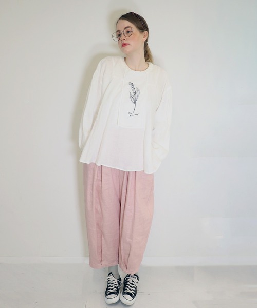 「haupia」 長袖ブラウス MEDIUM ネイビー レディース_画像2