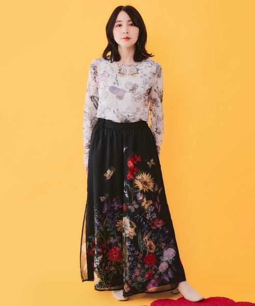 iS ScoLar（イズスカラー） パンツ 562224：花柄シフォン×花柄生地 3D