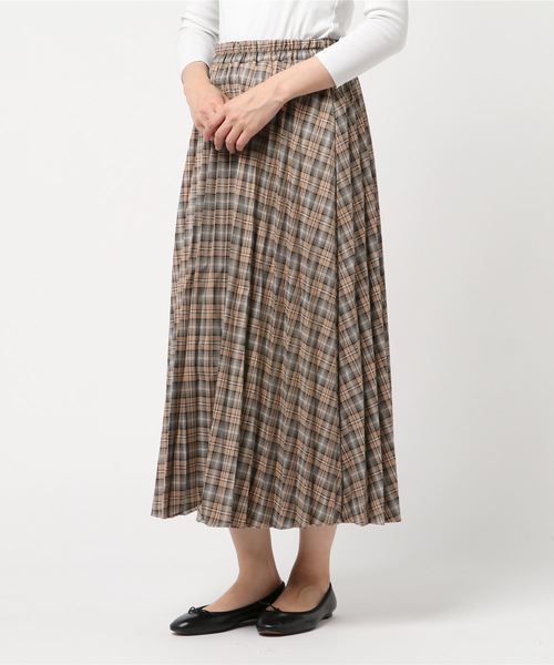 STYLEBLOCK スカート チェック柄ミモレ丈プリーツスカート