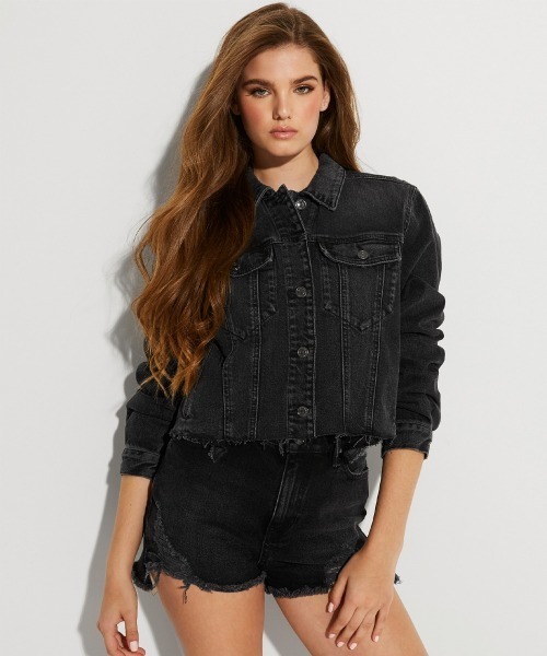 black graphic jean jacket