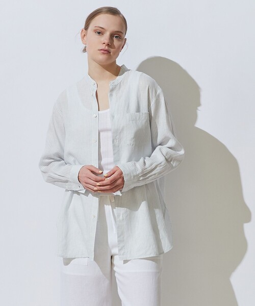 E510/TOMORROWLAND COLLECTION ブラウス リネン 36 TOMORROWLAND ブラウス シャツ リネン スタンドカラーシャツ