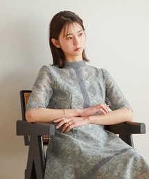 niana ドレス 配色レース×ハシゴレース切り替えワンピース