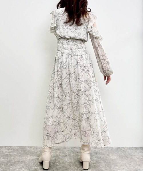 ★Since Then 花柄 シフォンホワイト ワンピース/送料込 INGNI ワンピース レディース 肩開きフリル花柄シフォン