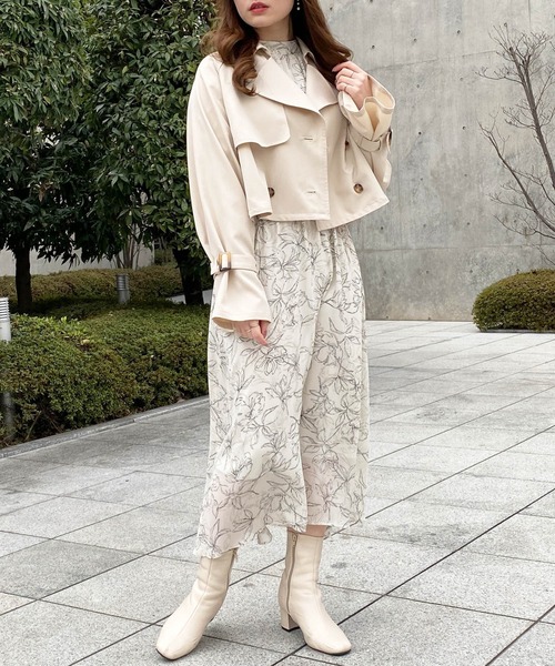 INGNI ワンピース レディース 肩開きフリル花柄シフォン