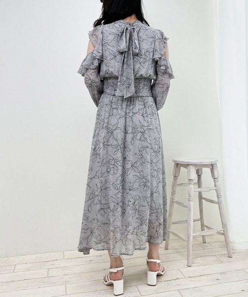 INGNI ワンピース レディース 肩開きフリル花柄シフォン