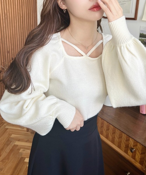 白ニット 肩出し レディース トップス ニット セーター 長袖 白 ボリューム 白ニット 肩出し レディース トップス ニット セーター 長袖 白