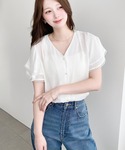 ブラウス シャツ 夏 半袖 シフォンジョーゼッ...の詳細画像3