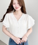 ブラウス シャツ 夏 半袖 シフォンジョーゼッ...の詳細画像1