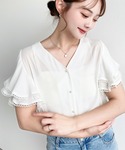 ブラウス シャツ 夏 半袖 シフォンジョーゼッ...の詳細画像4