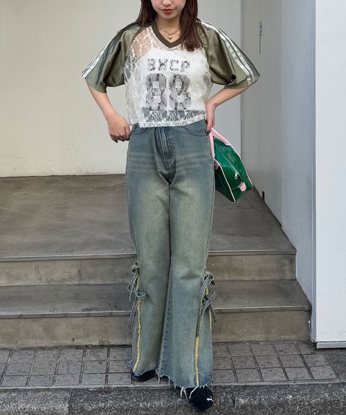 CIAOPANIC tシャツ レースドッキングフットボールTee レディース