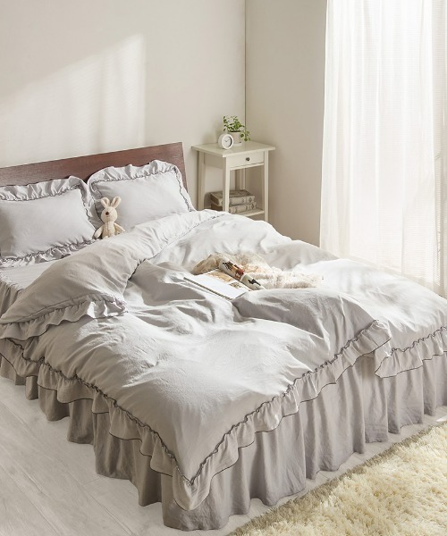 iellio ベッド 寝具 フリル パイピング 掛け布団カバー 寝具