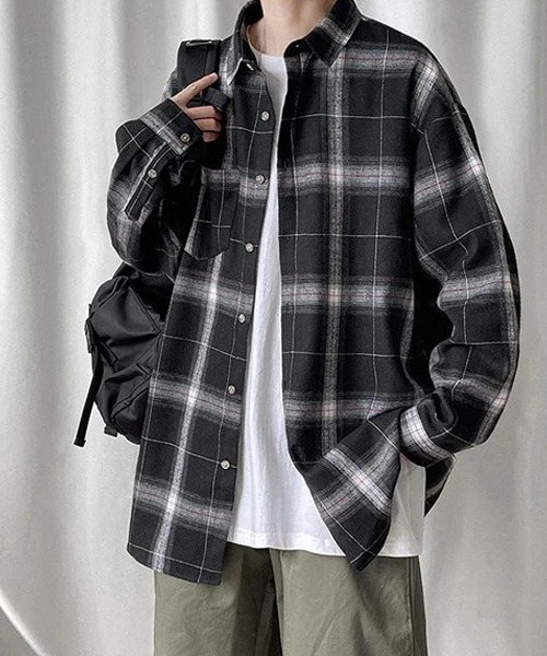 シャツ /WARAIJOGO/ルーズシルエットネルチェック長袖シャツ