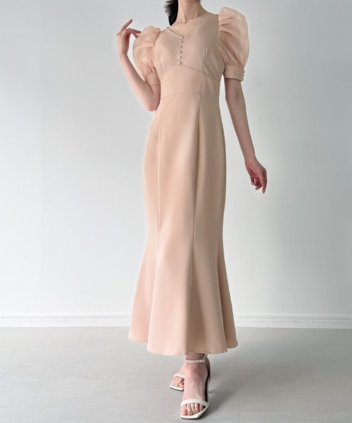 JUNOAH（ジュノア） ワンピース パワショルVネックマーメイド