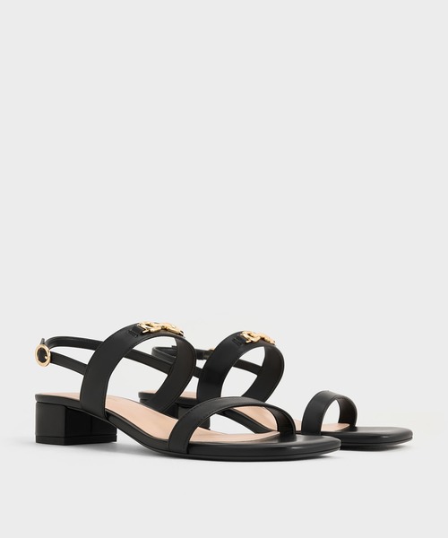 CHARLES & KEITH メタリックアクセントサンダル CHARLES ＆ KEITH サンダル メタリックアクセントブロックヒール