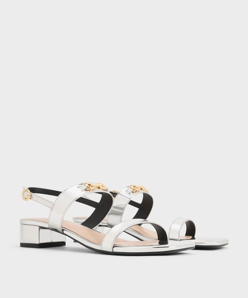 CHARLES ＆ KEITH サンダル メタリックアクセントブロックヒール
