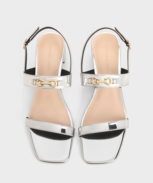 CHARLES ＆ KEITH サンダル メタリックアクセントブロックヒール