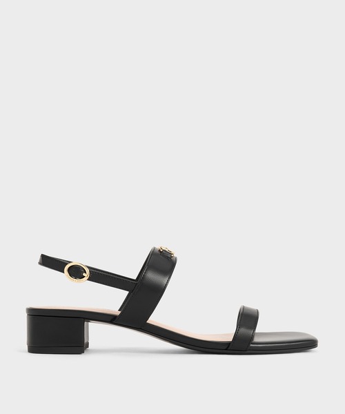 CHARLES ＆ KEITH サンダル メタリックアクセントブロックヒール