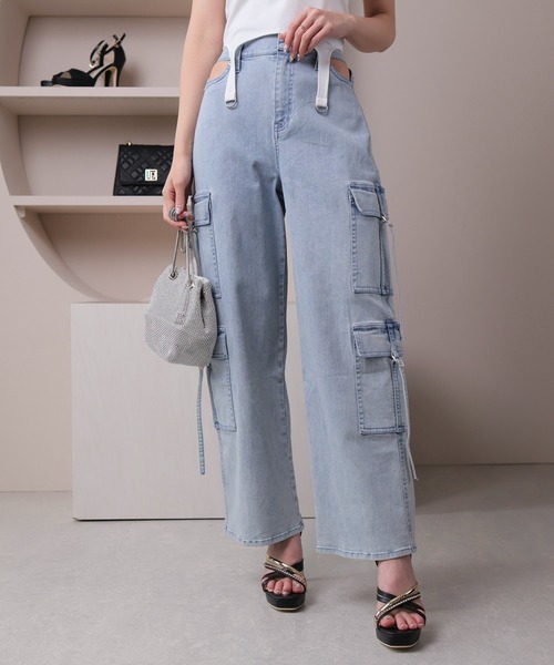 ガーリー 完売品 glam lips グラムリップス デニムパンツ Spray ホイル ワイド Denim