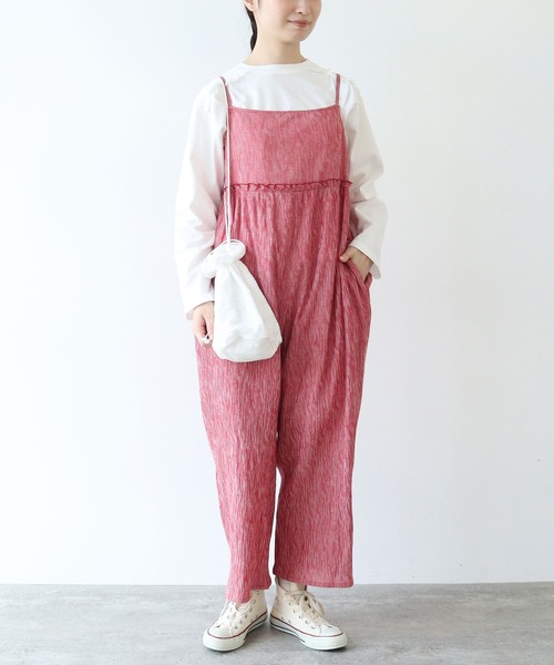 新品bulle de savonビュルデサボンちぢみギンガムつなぎオールインワン bulle de savon（ビュルデサボン）の「ちぢみgingham tsunagi