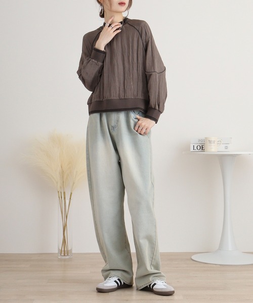 ブラウス シャツ A.N.L サテンワッシャーパイピングブラウス レディース ブラウス シャツ A.N.L サテンワッシャーパイピングブラウス