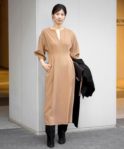 VERMEIL par iena」 7分袖ワンピース 38 ネイビー レディース  