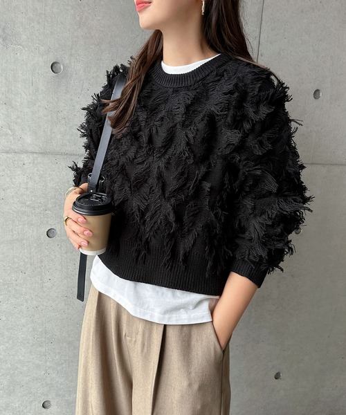 レディース 【極美品】Y's長袖 ニット トップス フリンジ ネイビー