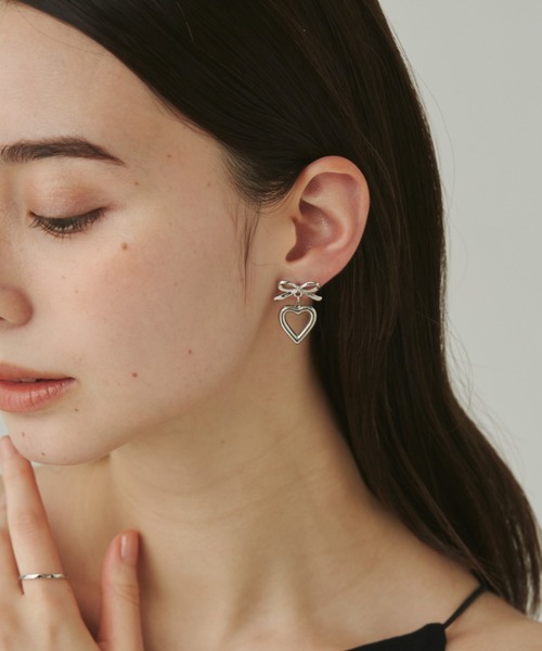 Vintage MEXICO SILVER 925 リボン＆ハートピアス Vintage MEXICO SILVER 925 リボン＆ハートピアス Vintage MEXICO