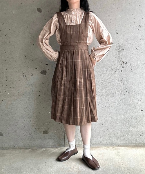 半袖チェックワンピース・ブラウスセット ワンピース レトロブラウス＆チェックワンピースセット : ZOZOTOWN