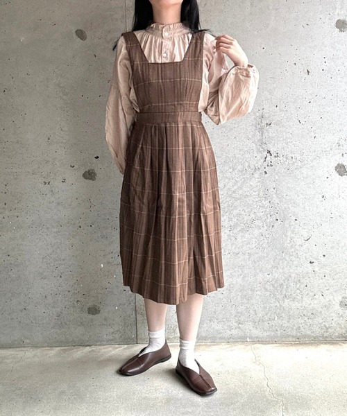 半袖チェックワンピース・ブラウスセット ワンピース レトロブラウス＆チェックワンピースセット : ZOZOTOWN