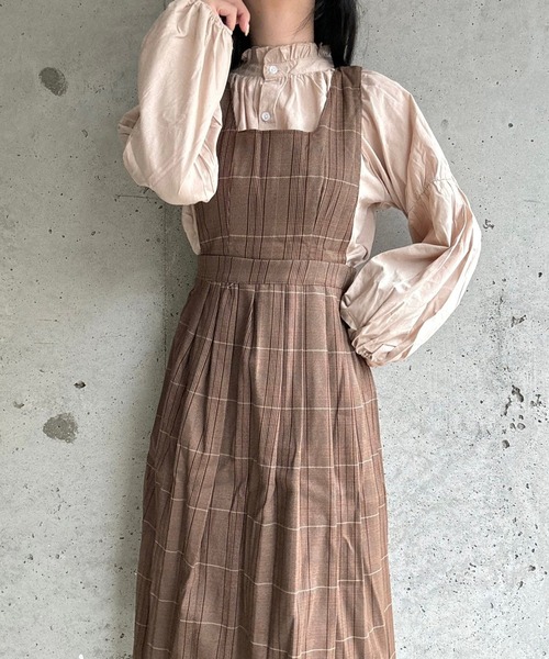 ワンピース レトロブラウス＆チェックワンピースセット : ZOZOTOWN