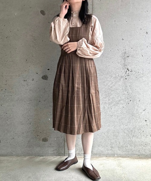 ワンピース レトロブラウス＆チェックワンピースセット : ZOZOTOWN
