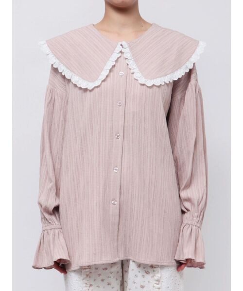 merry jenny 新品 ホワイト ストライプフリルカラーブラウス merry jenny（メリージェニー）の「ストライプフリルカラー