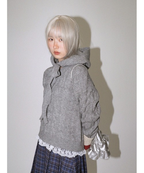 ニット セーター セット バラクラバ Vネックニット レース レディース Uenui ニット セーター セット バラクラバ Vネックニット レース