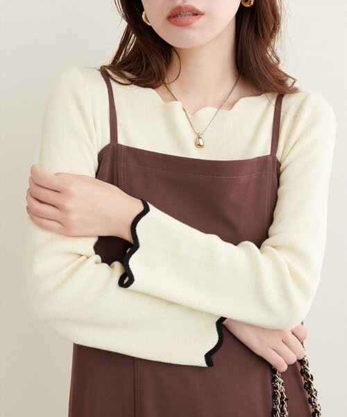 natural couture ニット セーター 袖口配色スカラップニット