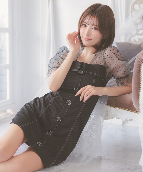 Tika（ティカ） ドレス キャバドレス ミニ フレア 半袖 ドット柄シアー