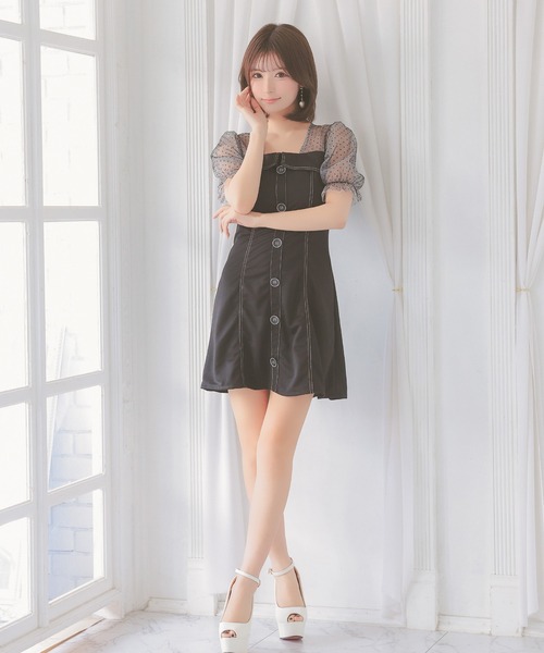 Tika（ティカ） ドレス キャバドレス ミニ フレア 半袖 ドット柄シアー
