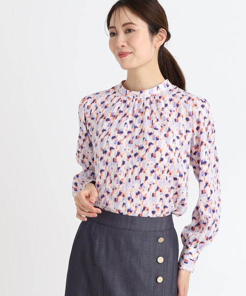 ブラウス シャツ 「夏SALE／マシンウォッシュ可／セットアップ可」パフスリーブプリントブラウス レディース