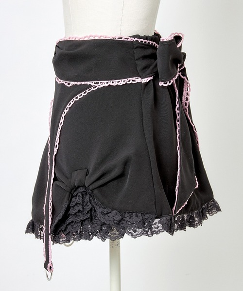 AVENCHUMU スカート Side ribbon ＆ frill back ribbon skirt